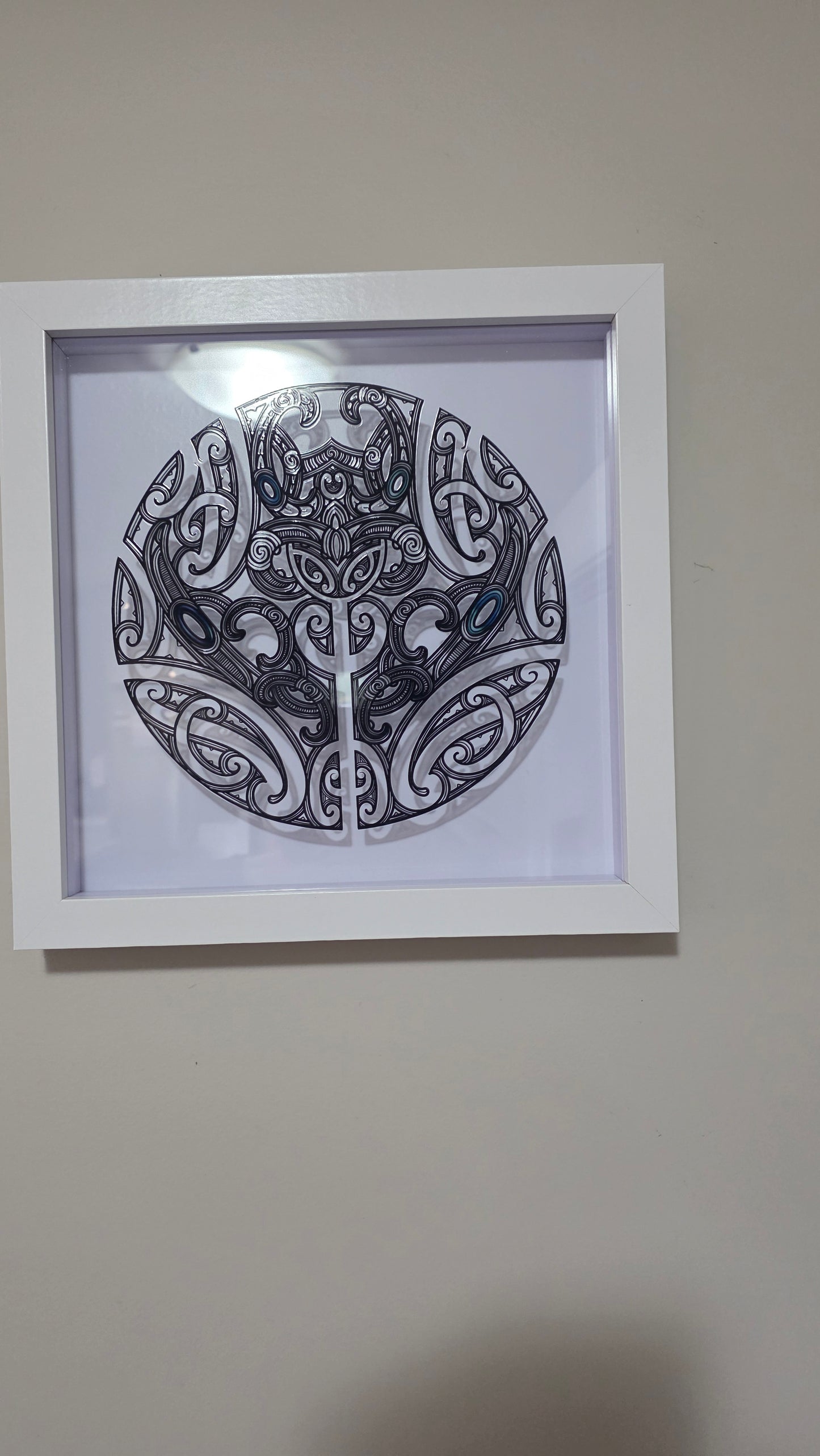 Maori inspired Wall art - white frame