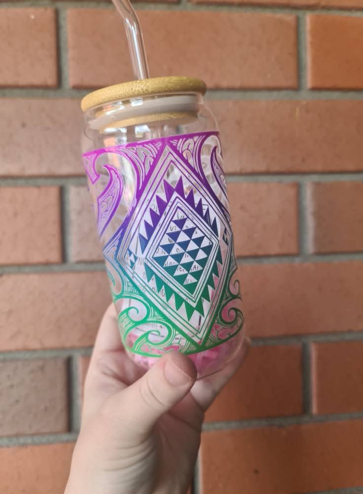 Handmade custom glass cup with bamboo lid and straw