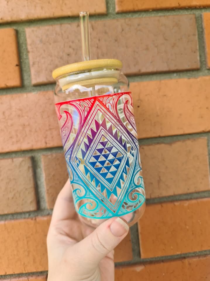 Handmade custom glass cup with bamboo lid and straw