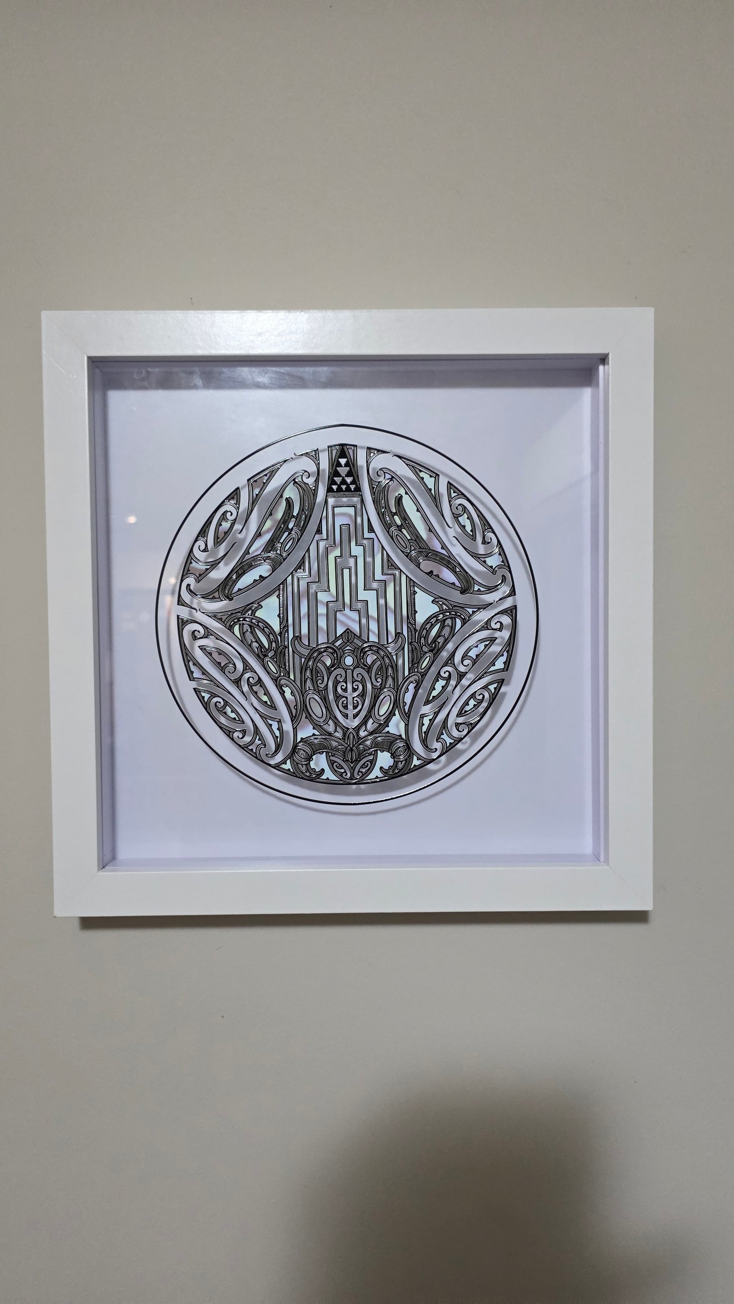 Maori inspired Wall art - white frame