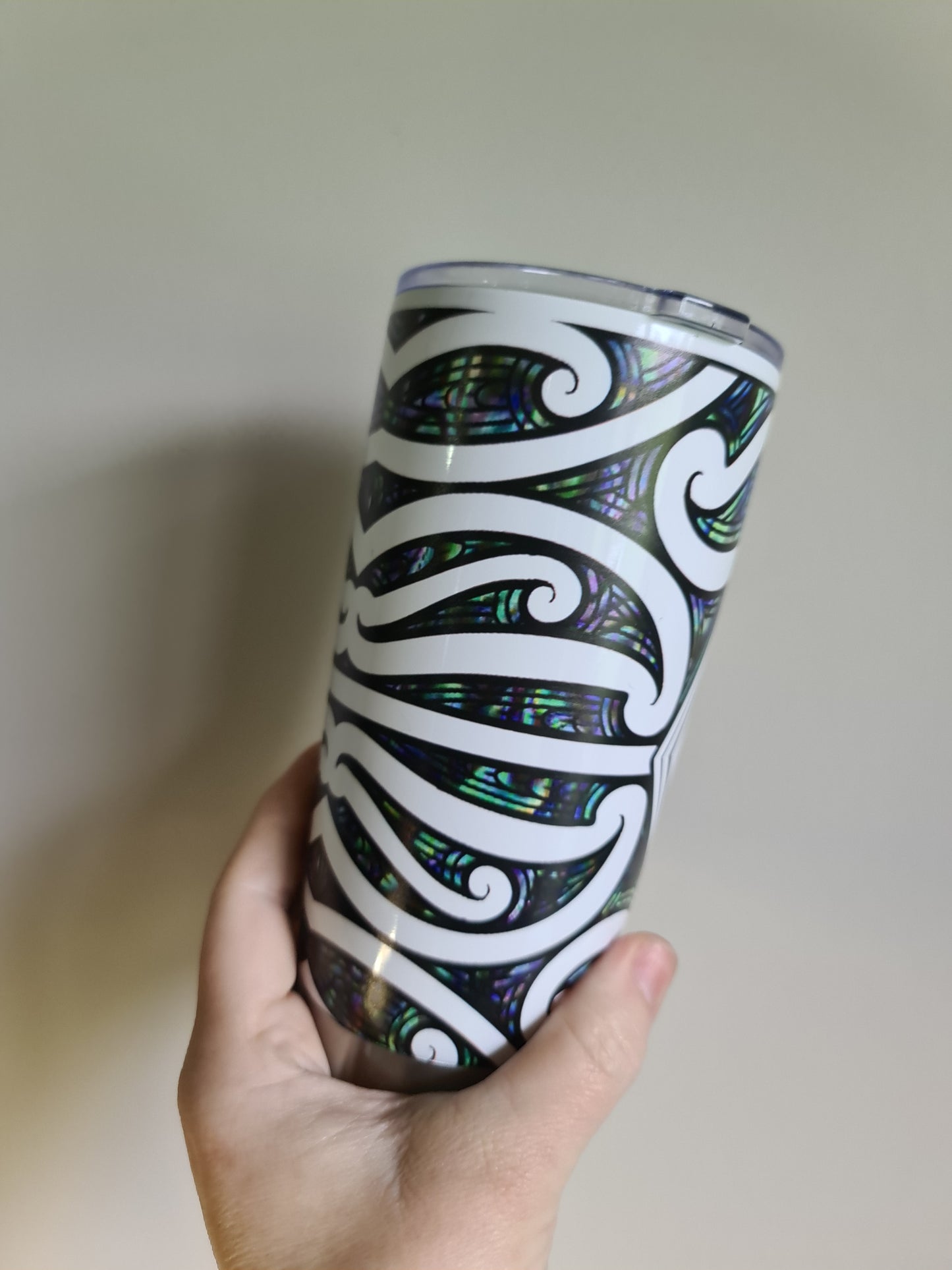 20oz custom Maori design travel cup cancer paua