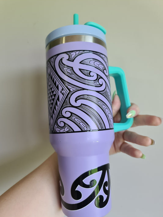 40oz Custom Maori design tumbler purple and black