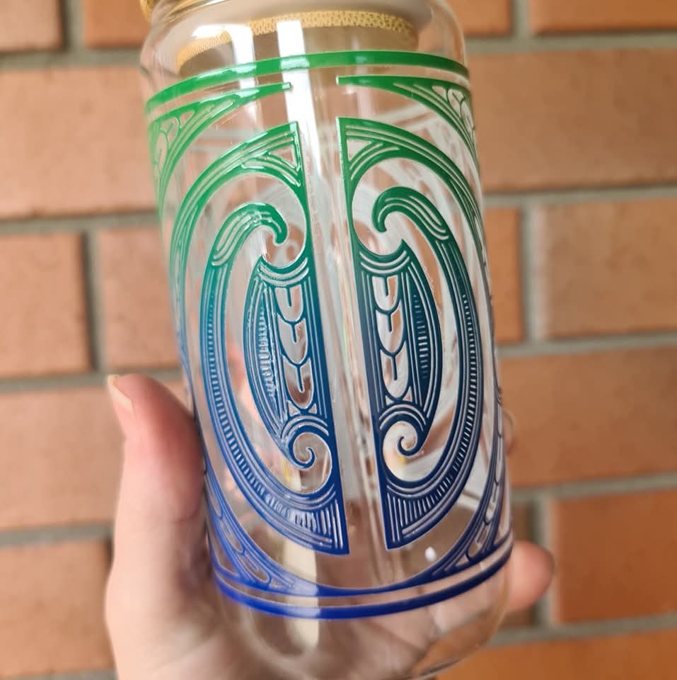 Handmade custom glass cup with bamboo lid and straw