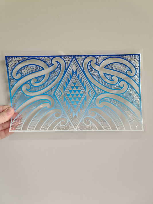 XL UV DTF DECAL MAORI DESIGN 28CMX19CM Blue #03