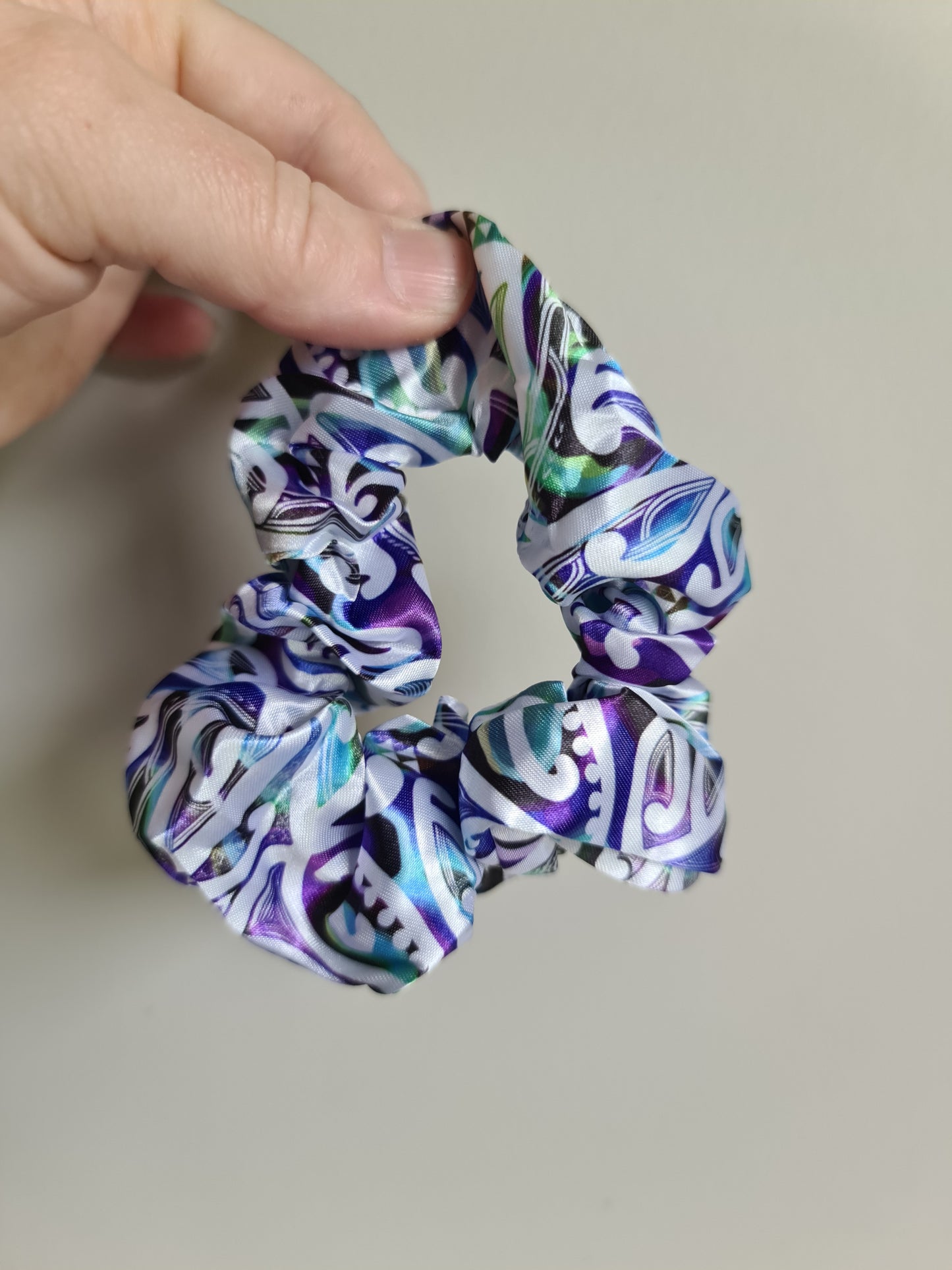 Maori design scrunchie -  1 x pack Blue Koru