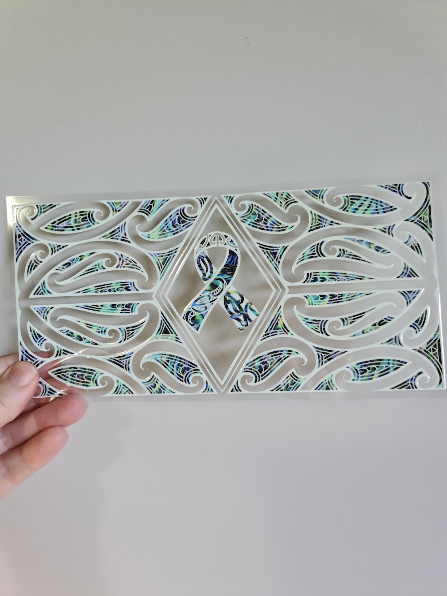 UV dtf Maori design 23cmx11cm 16oz wrap #919 cancer ribbon paua white outline