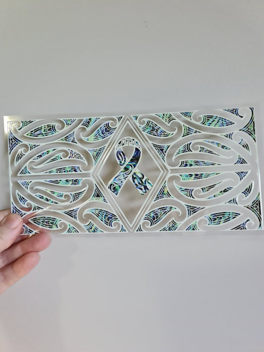 UV dtf Maori design 23cmx11cm 16oz wrap #919 cancer ribbon paua white outline