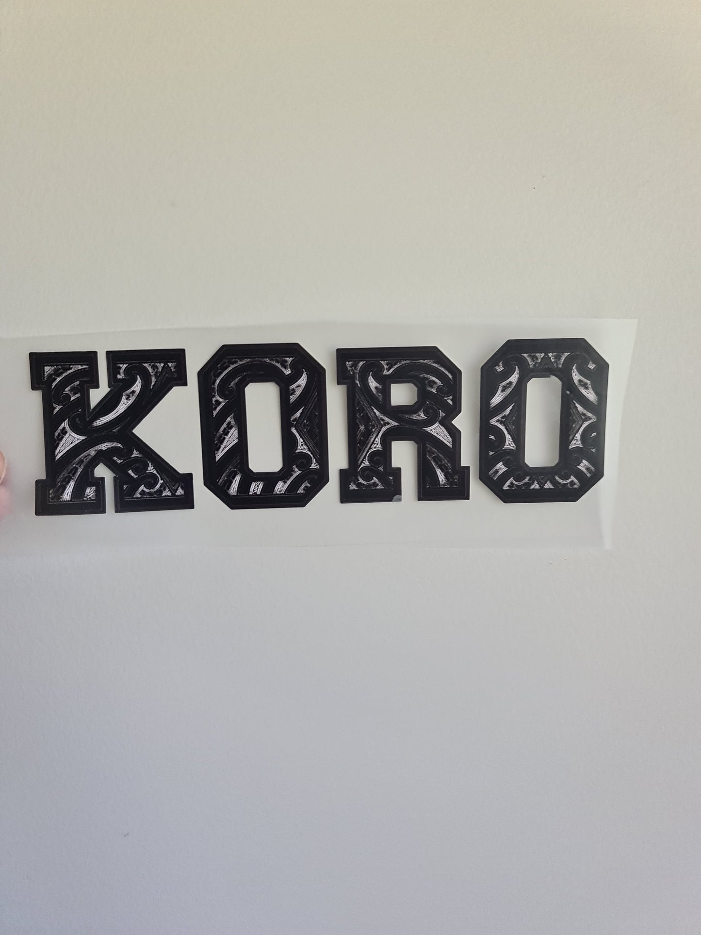 Sublimation custom Maori design Iron on 21cm Koro black 02
