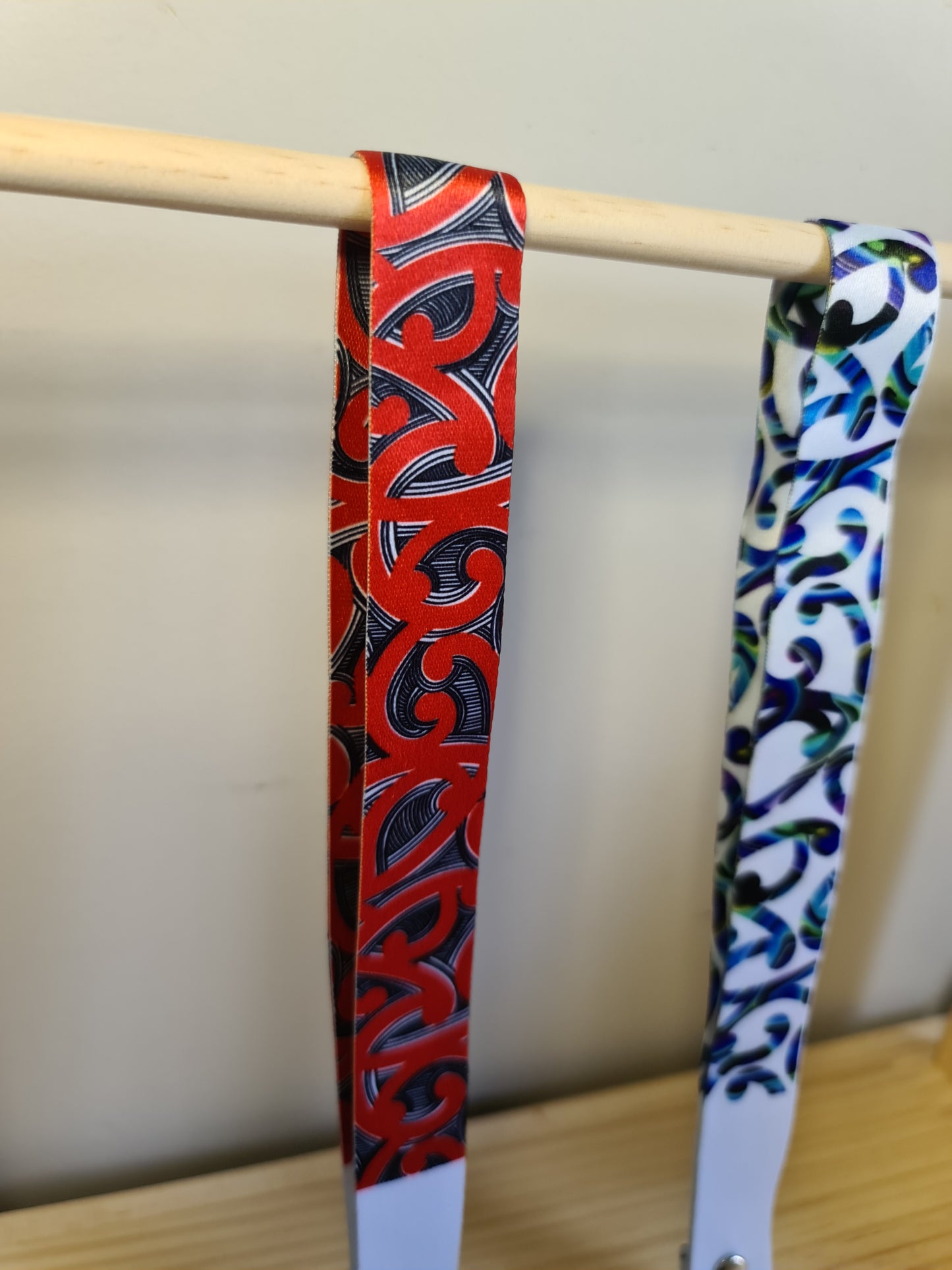 Custom Maori design lanyard short red and black koru