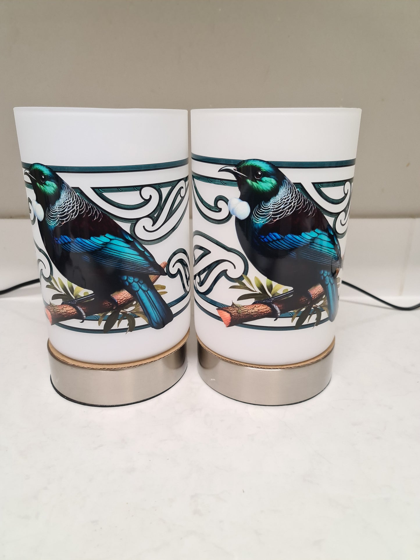 Maori design touch lamp - set 2 lamps Tui bird
