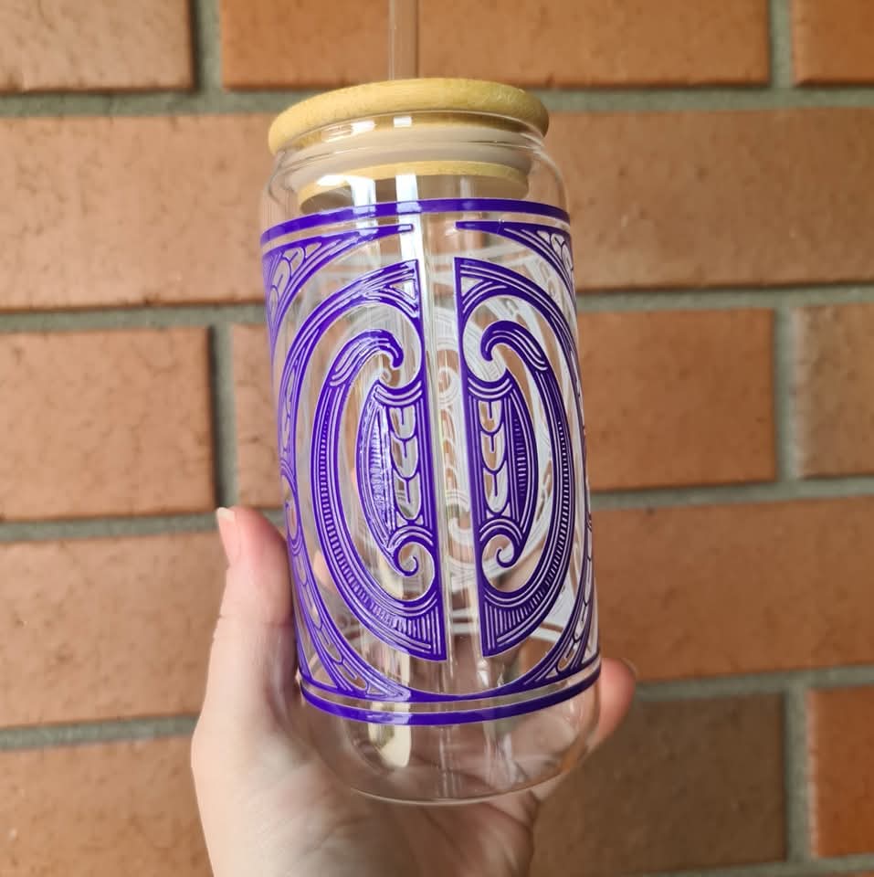 Handmade custom glass cup with bamboo lid and straw
