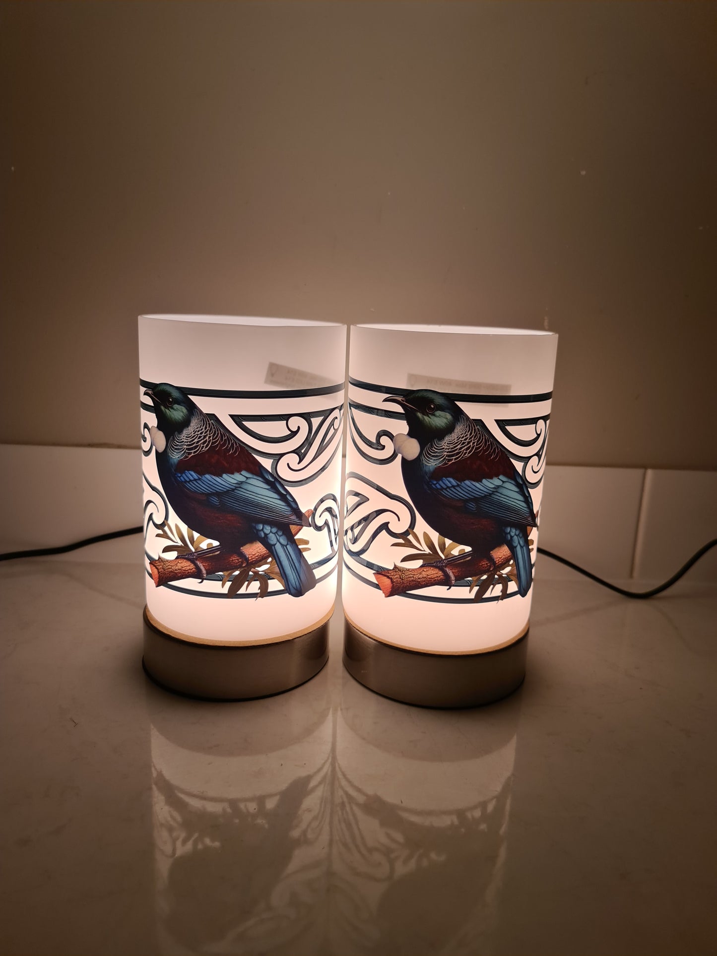 Maori design touch lamp - set 2 lamps Tui bird