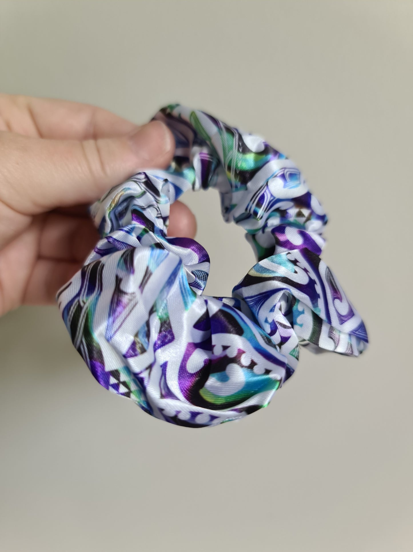 Maori design scrunchie -  1 x pack Blue Koru
