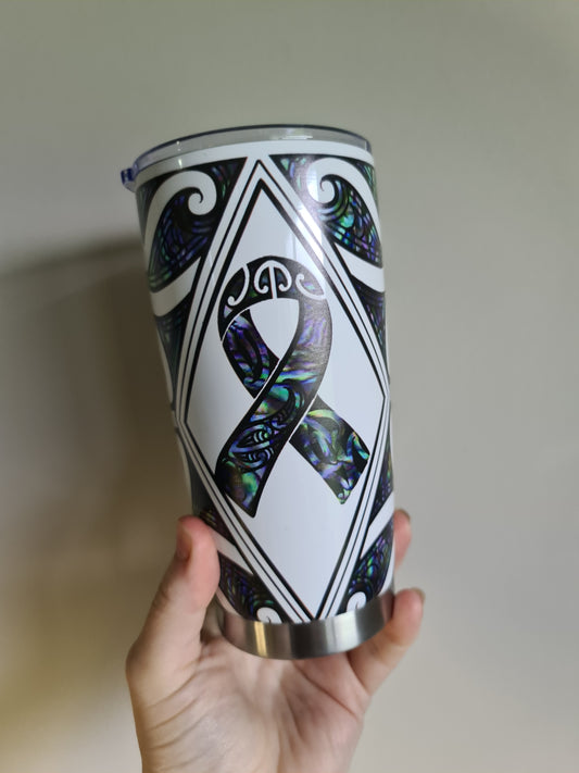 20oz custom Maori design travel cup cancer paua