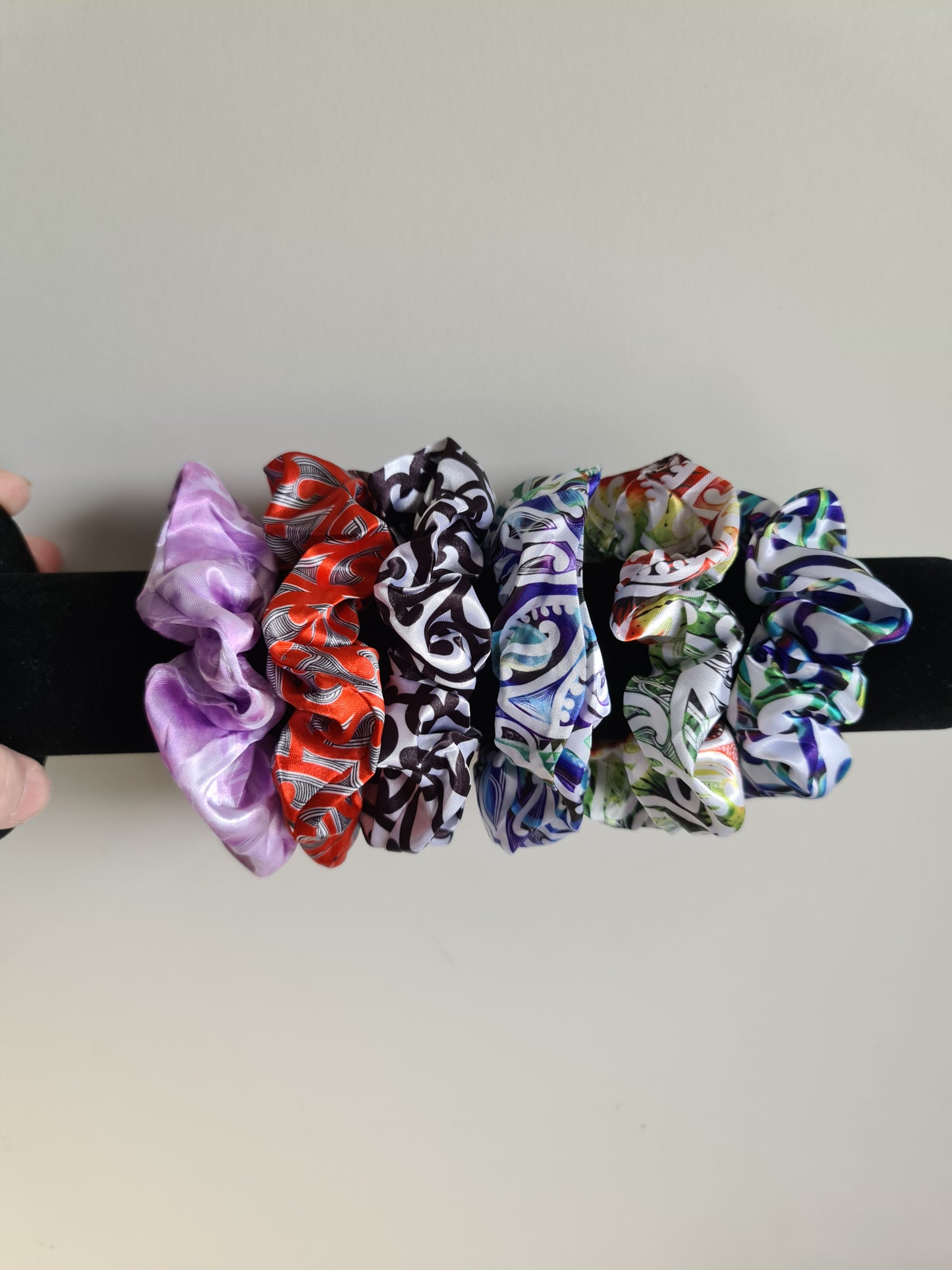 Maori design scrunchie - Paua Koru 6 x pack (1 of each design)