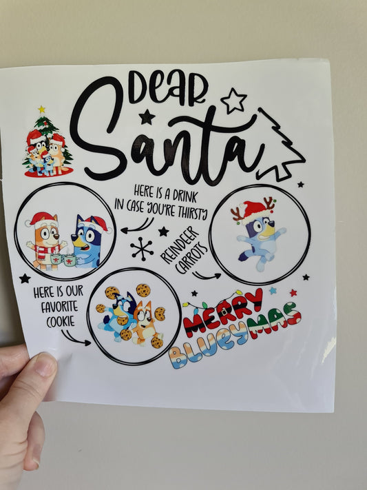 Bluey Santa Plate UV DTF 20cm