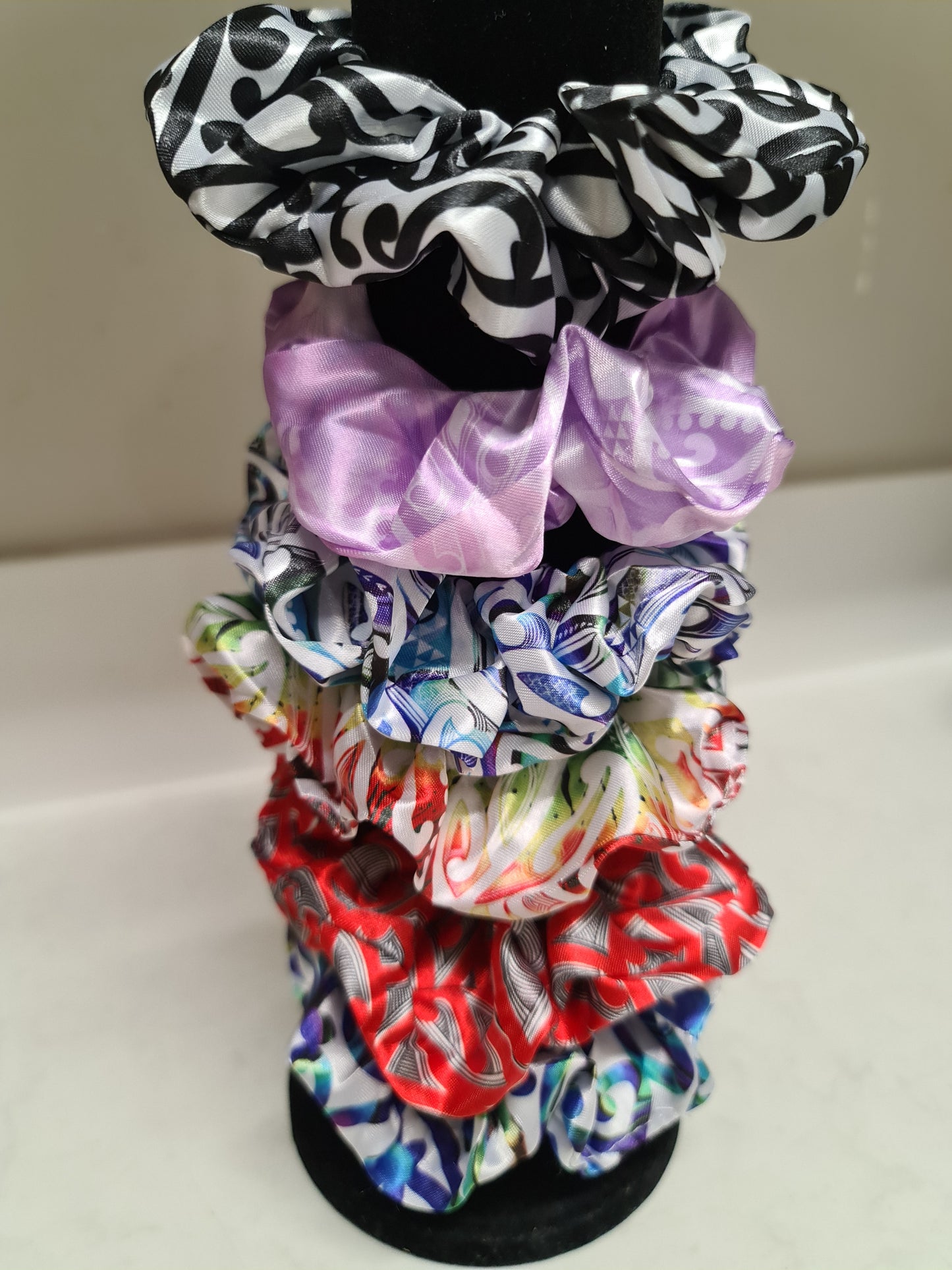 Maori design scrunchie - Paua Koru 6 x pack (1 of each design)