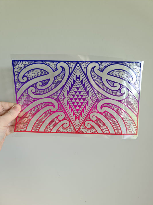 XL UV DTF DECAL MAORI DESIGN 28CMX17CM #15 Purple and Pink ombre