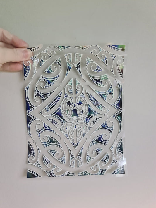 XL UV DTF DECAL MAORI DESIGN 20cm Window/book decal White Paua