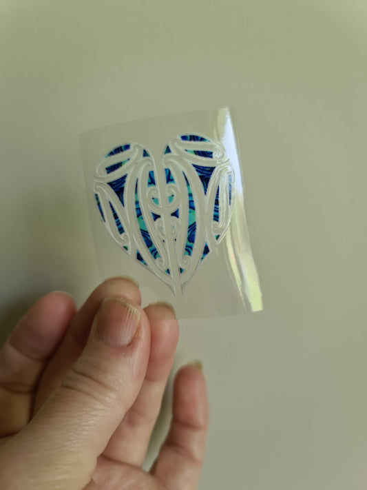 Tiny UV DTF transfer 5cmx5cm for bank cards and phones - #34 white paua heart
