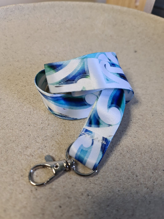 Custom Maori design lanyard light paua Koru