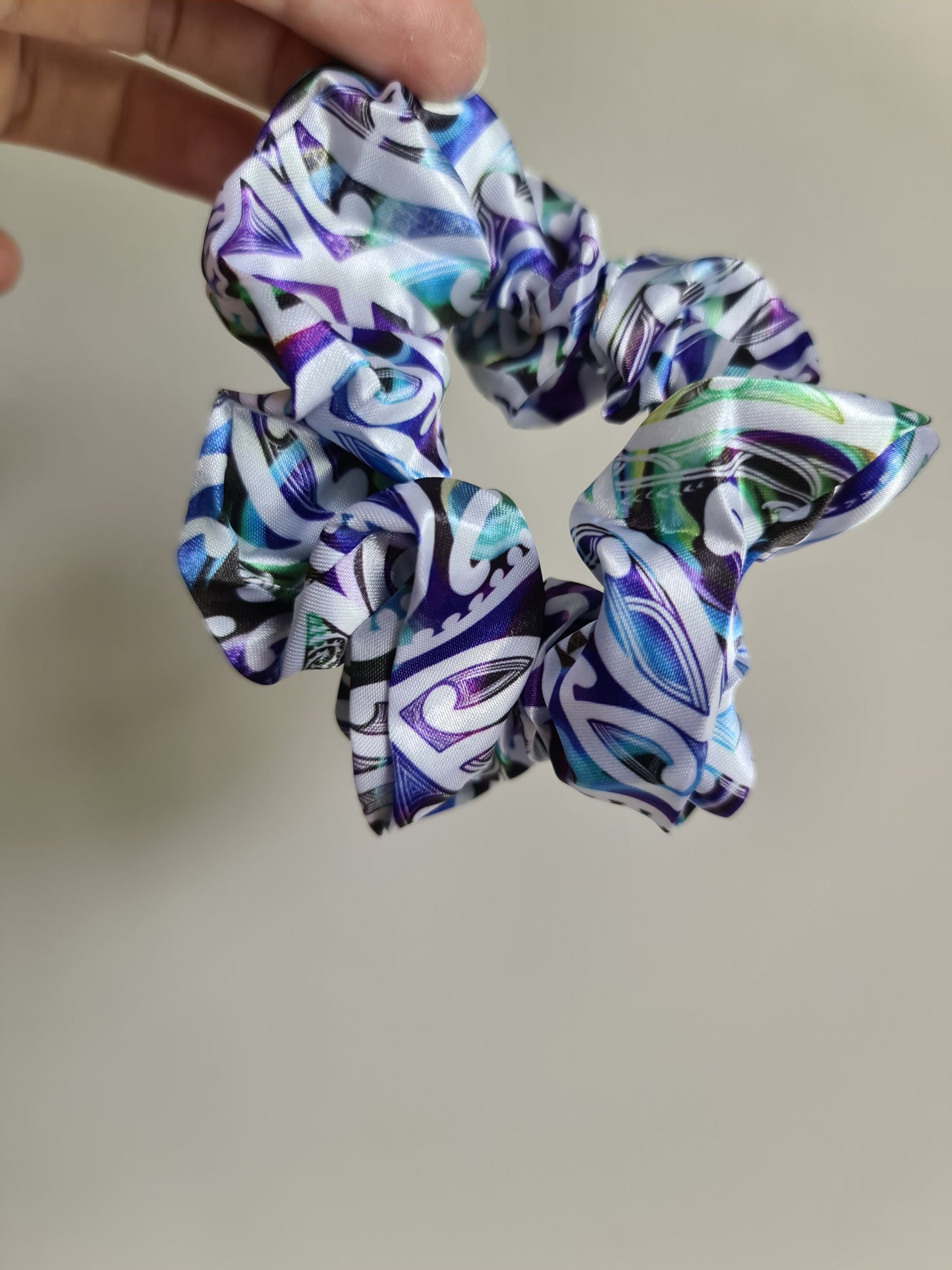 Maori design scrunchie -  1 x pack Blue Koru