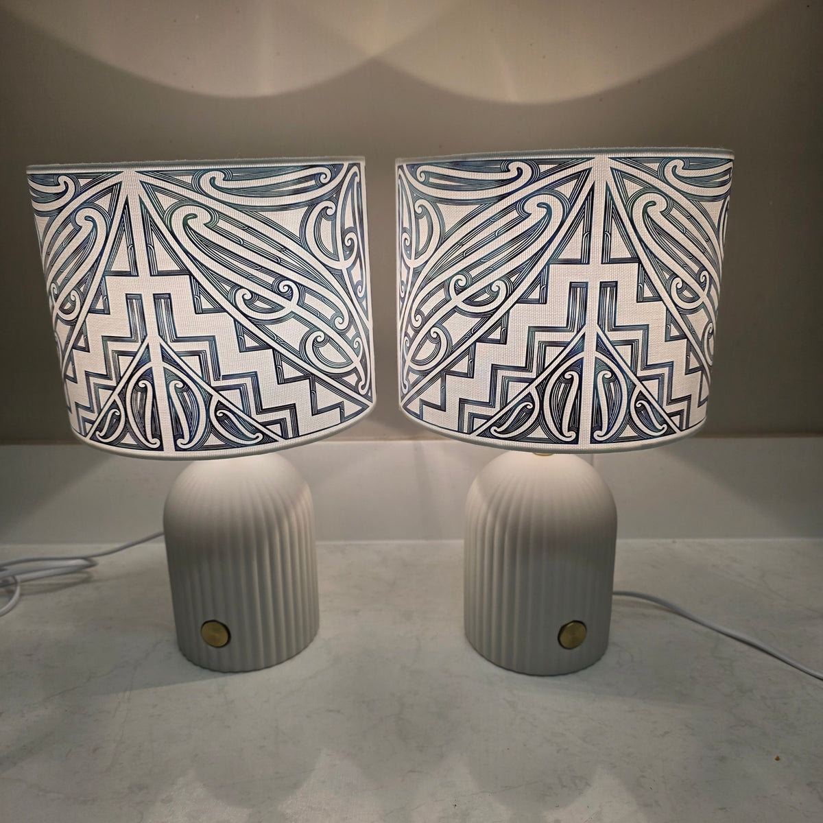Maori design touch lamp - set 2 lamps paua