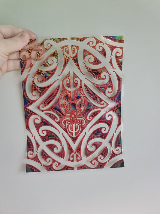XL UV DTF DECAL MAORI DESIGN 20cm Window/book decal red Paua
