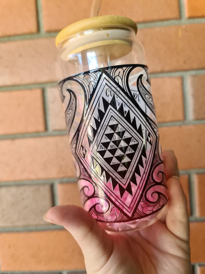 Handmade custom glass cup with bamboo lid and straw