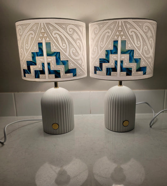 Maori design touch lamp - set 2 lamps - White