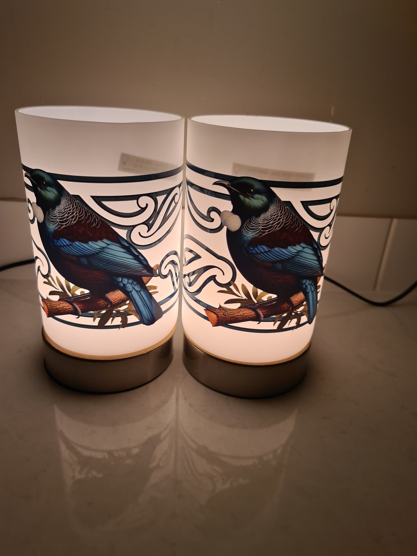 Maori design touch lamp - set 2 lamps Tui bird