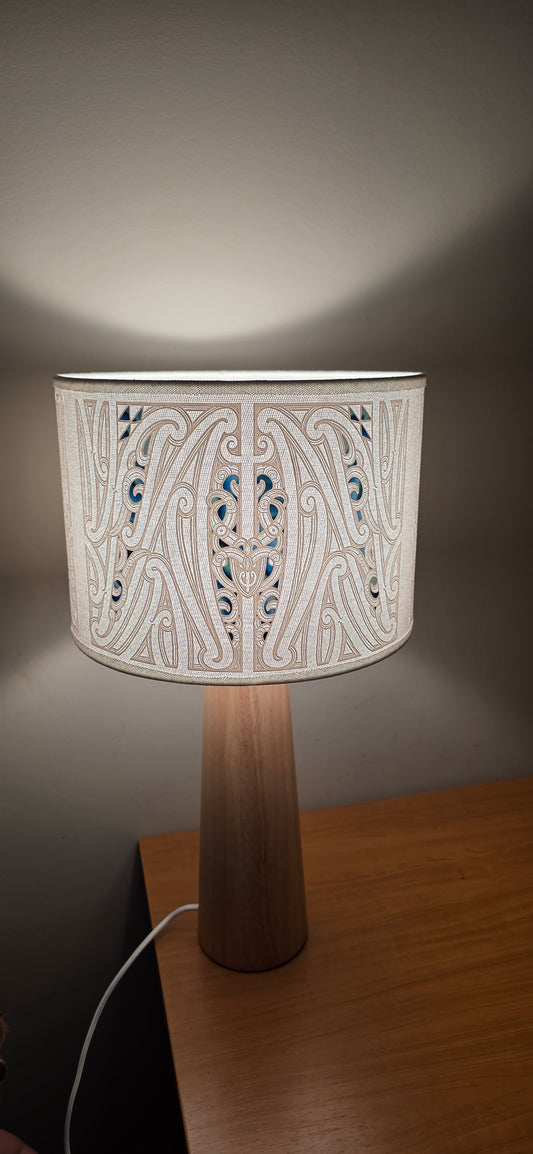 Maori Design table lamp - white/Paua wooden base  (single)