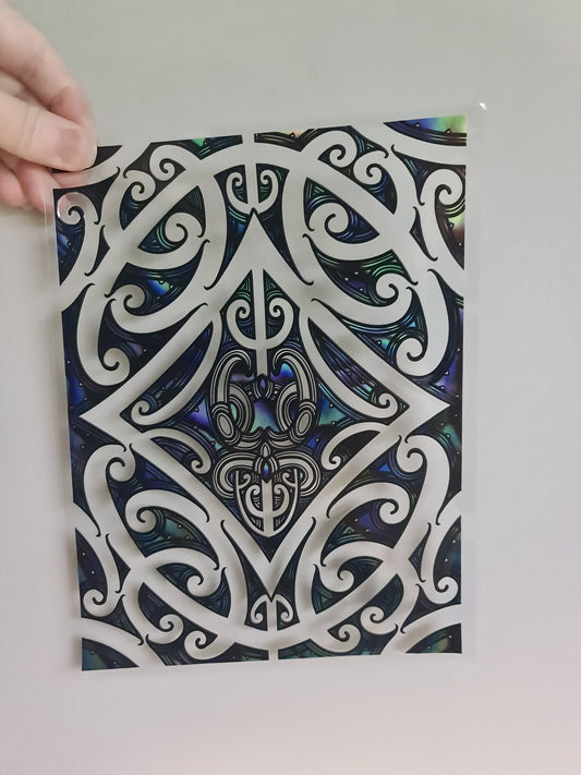 XL UV DTF DECAL MAORI DESIGN 20cm Window/book decal black Paua