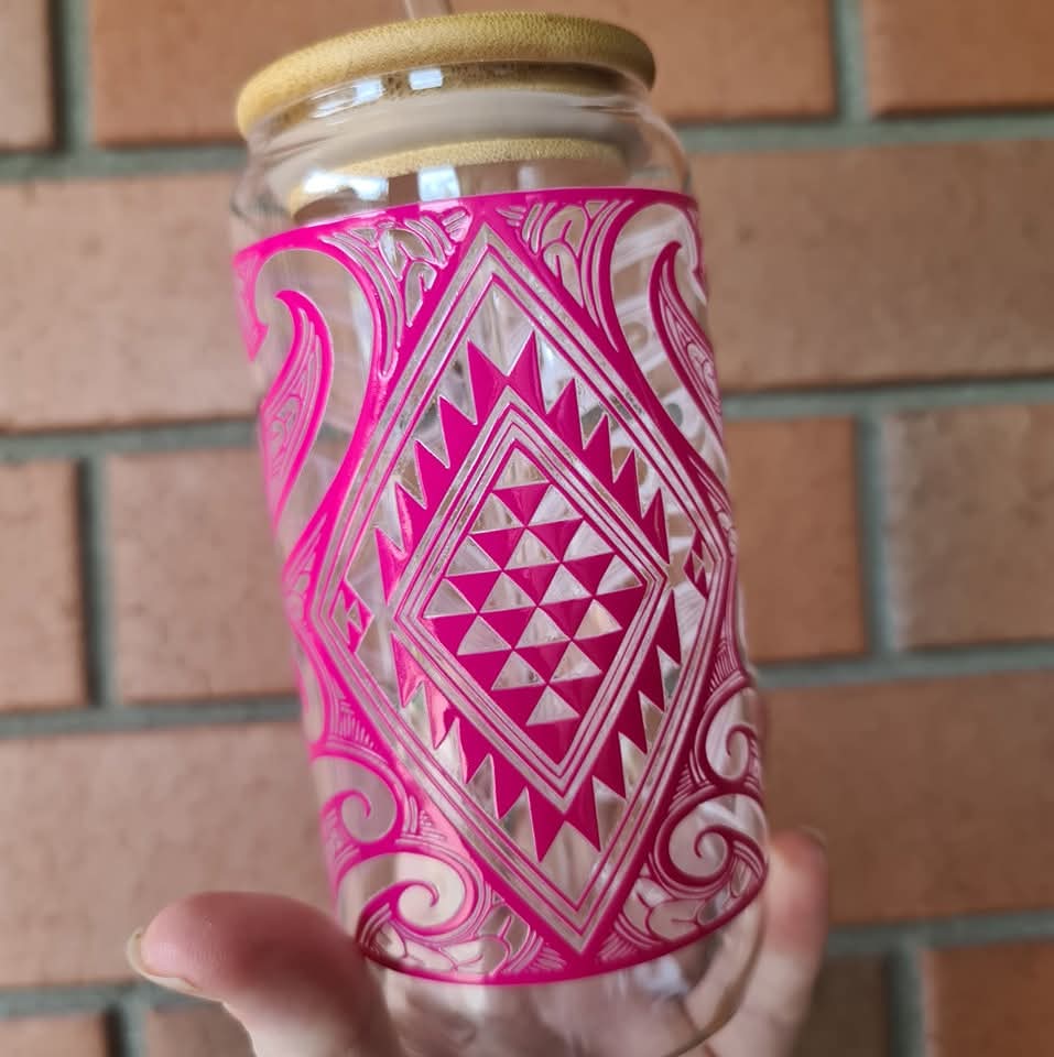 Handmade custom glass cup with bamboo lid and straw