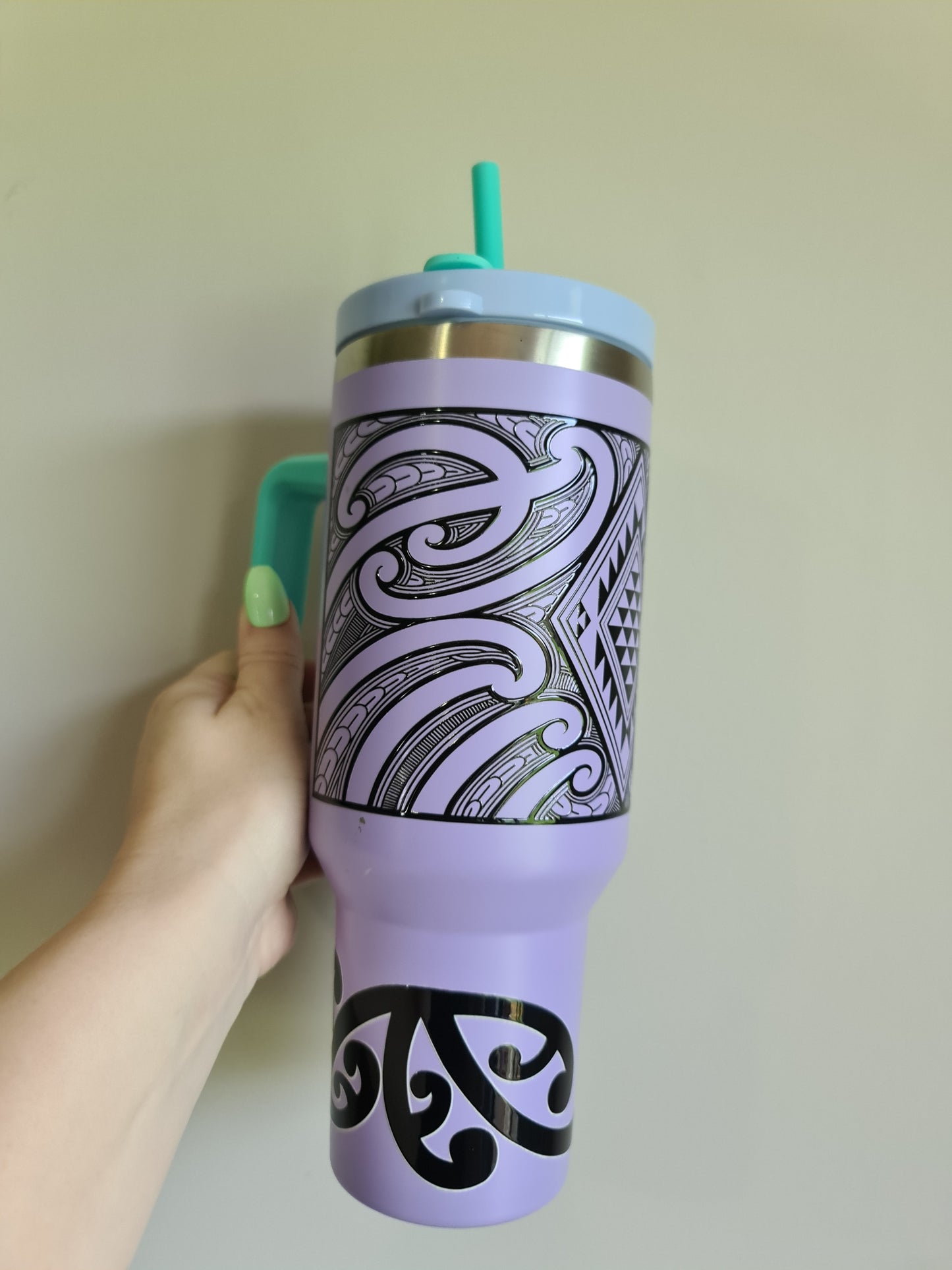 40oz Custom Maori design tumbler purple and black