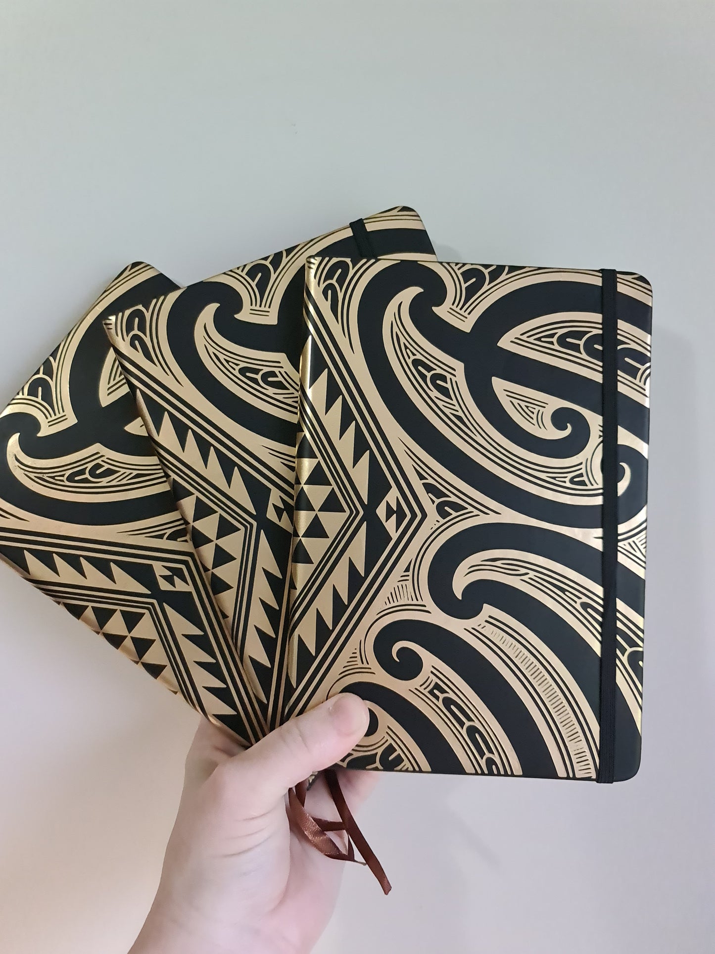 A5 Maori design notebook Gold/Black - 3x pack