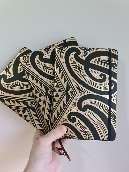 A5 Maori design notebook Gold/Black - 3x pack