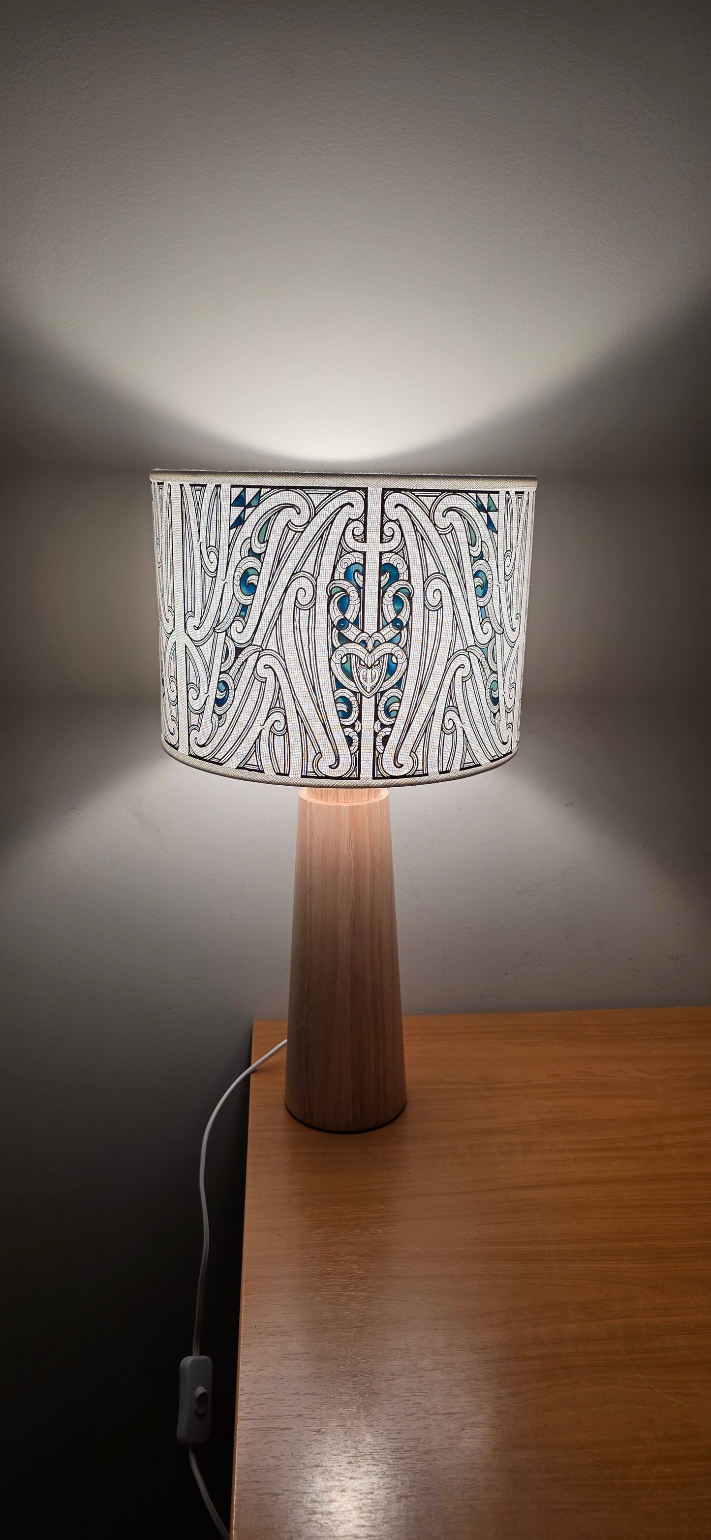Maori Design table lamp - Black/Paua wooden base  (single)