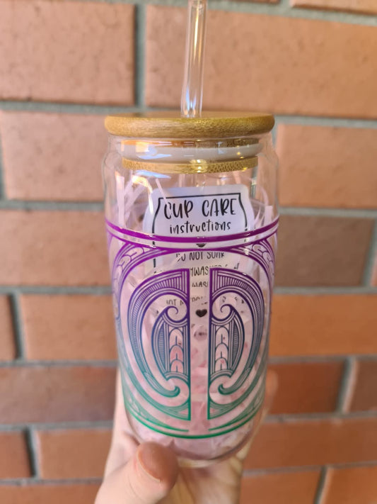 Handmade custom glass cup with bamboo lid and straw