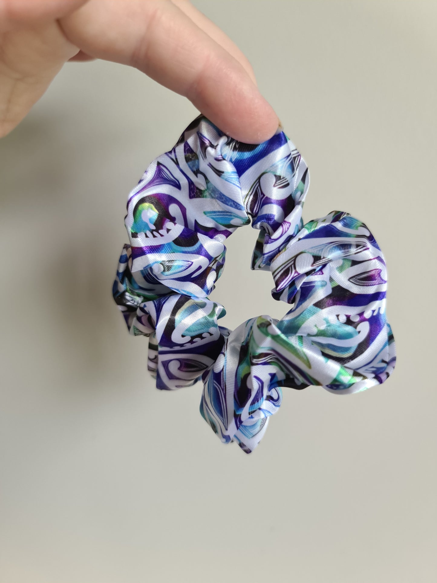 Maori design scrunchie -  1 x pack Blue Koru