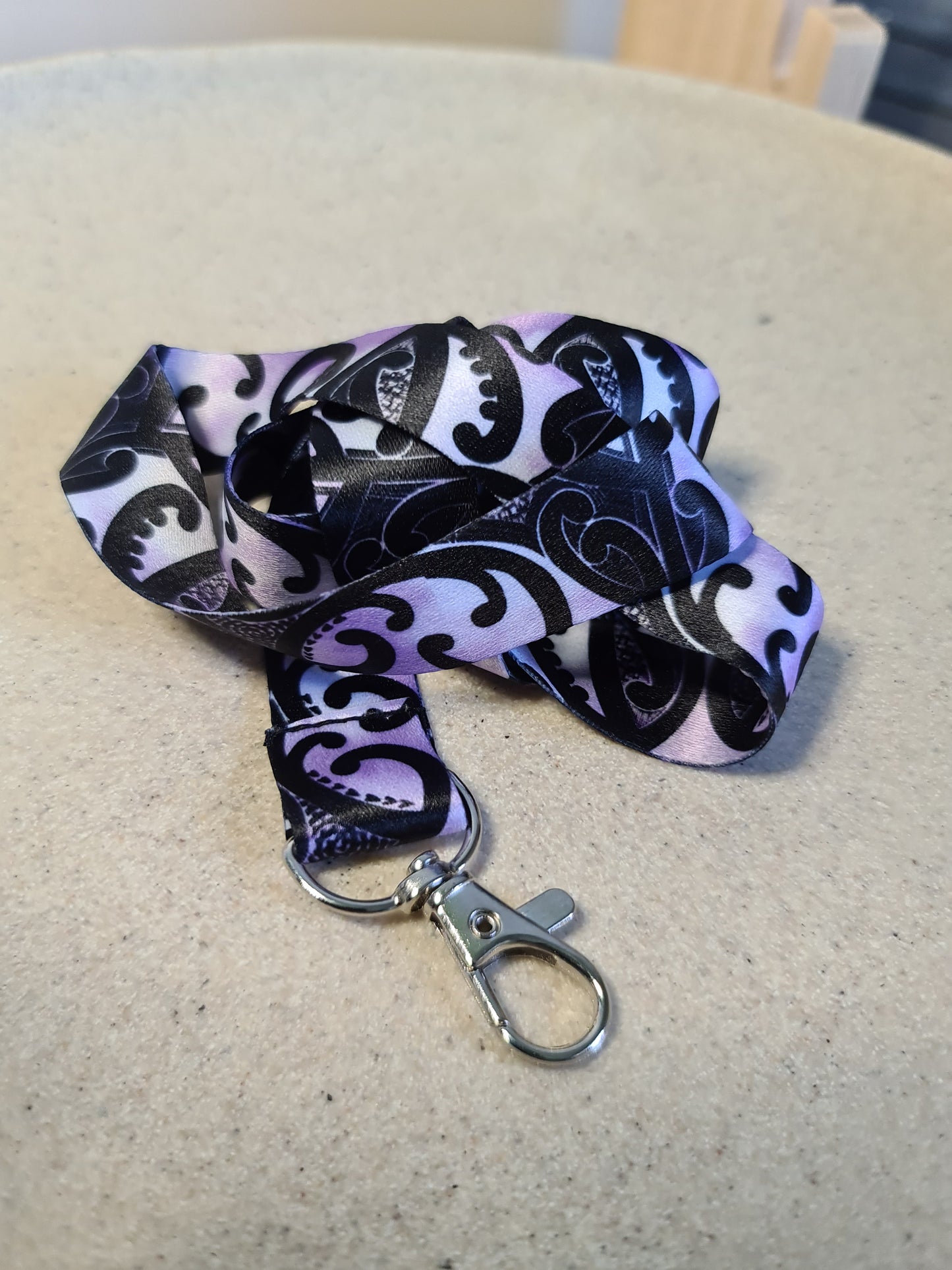 Custom Maori design lanyard Purple and black Koru