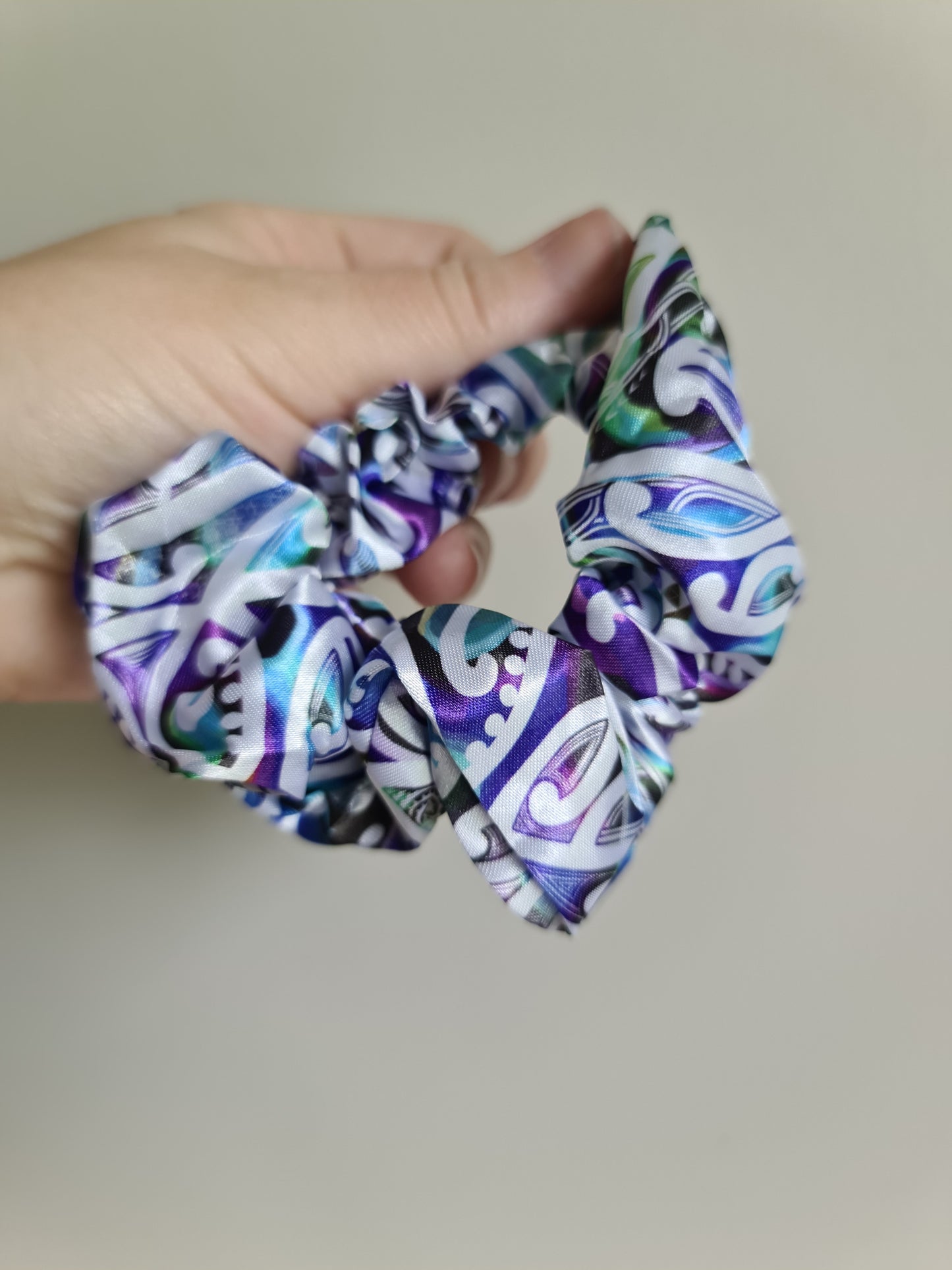 Maori design scrunchie -  1 x pack Blue Koru