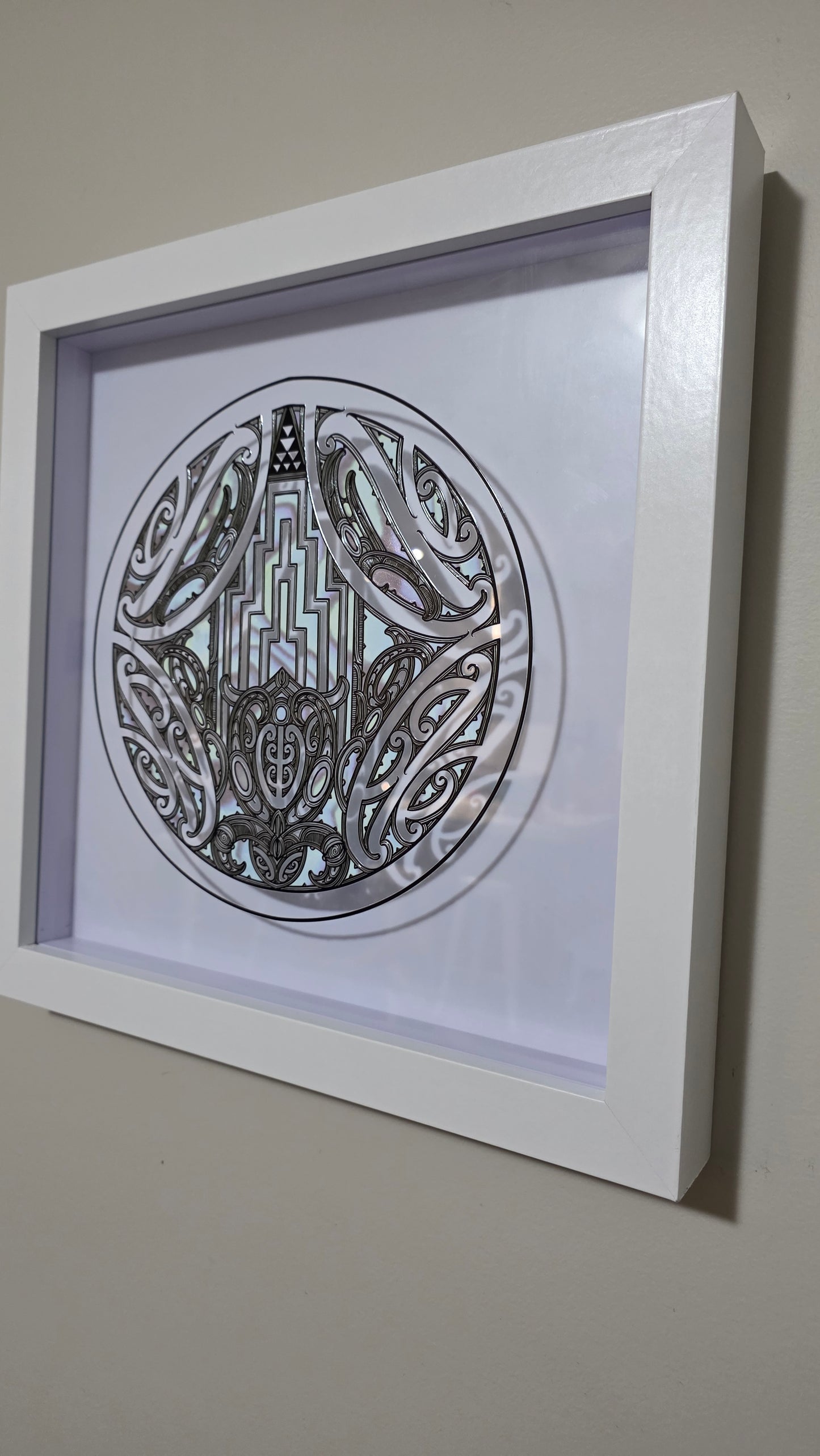 Maori inspired Wall art  - white frame