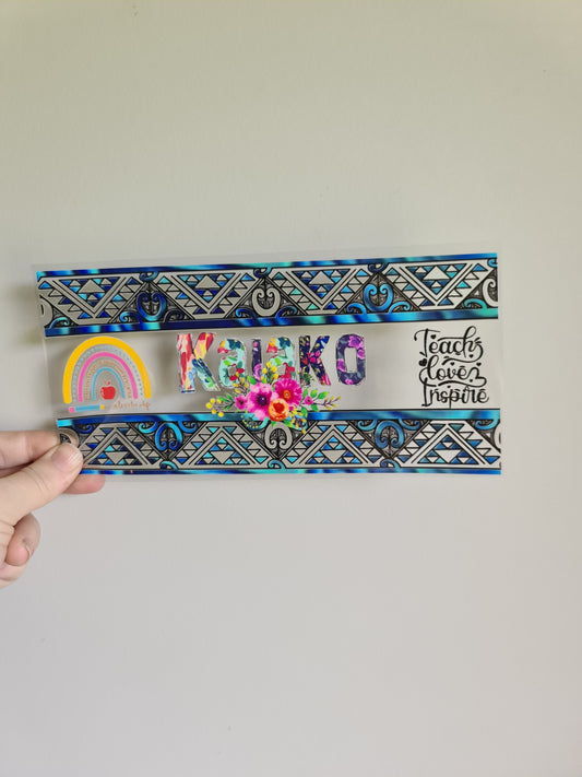 TEACHER AND KAIAKO dtf transfer Maori design 23cmx11cm 16oz wrap #1447