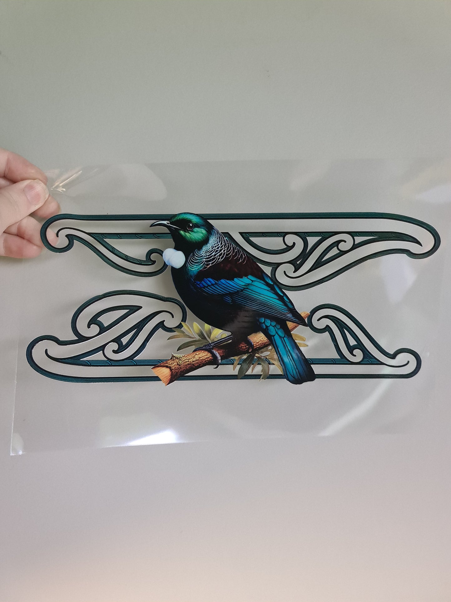 XL UV DTF DECAL MAORI DESIGN 28CM  # Tui Bird #8