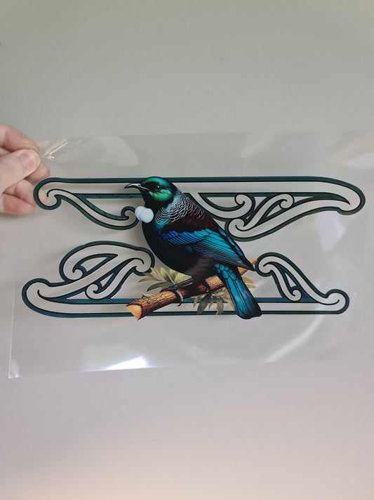 XL UV DTF DECAL MAORI DESIGN 28CM  # Tui Bird #8