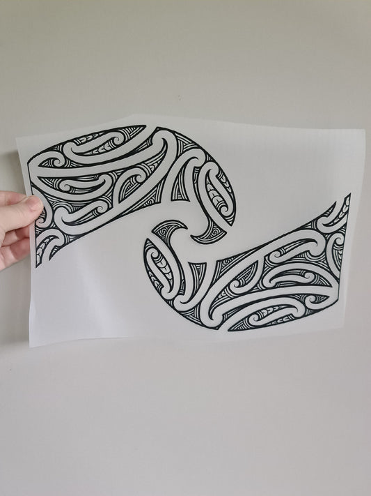 Sublimation custom Maori design Iron on 30cm black
