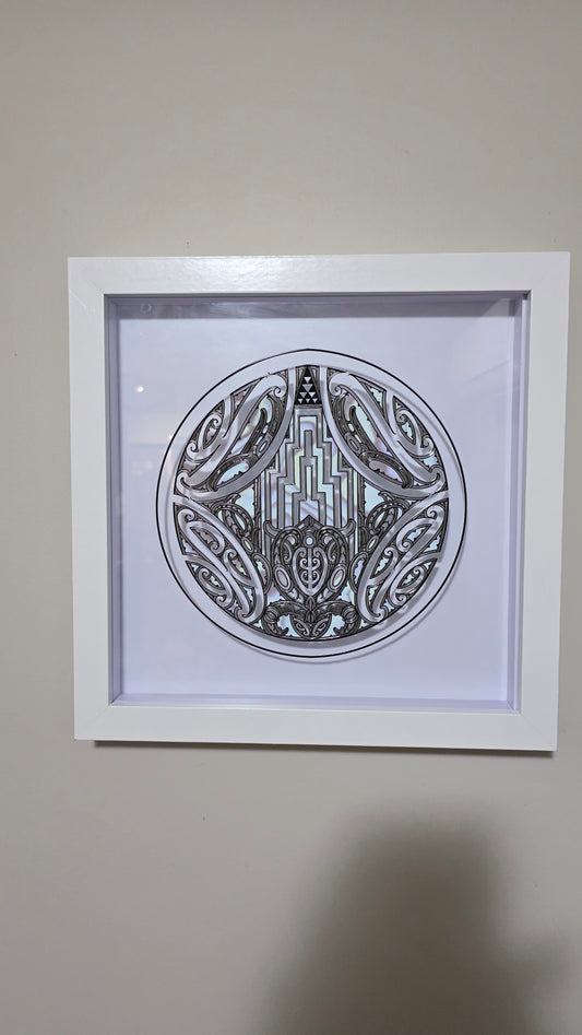 Maori inspired Wall art  - white frame