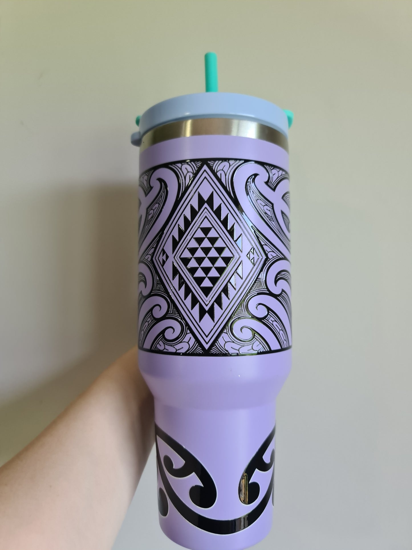 40oz Custom Maori design tumbler purple and black