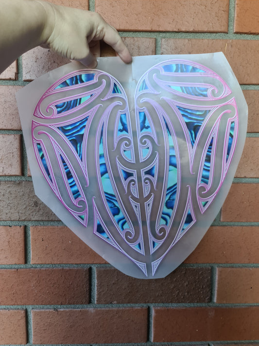 XL Sublimation custom Maori design Iron on 40cm pink heart